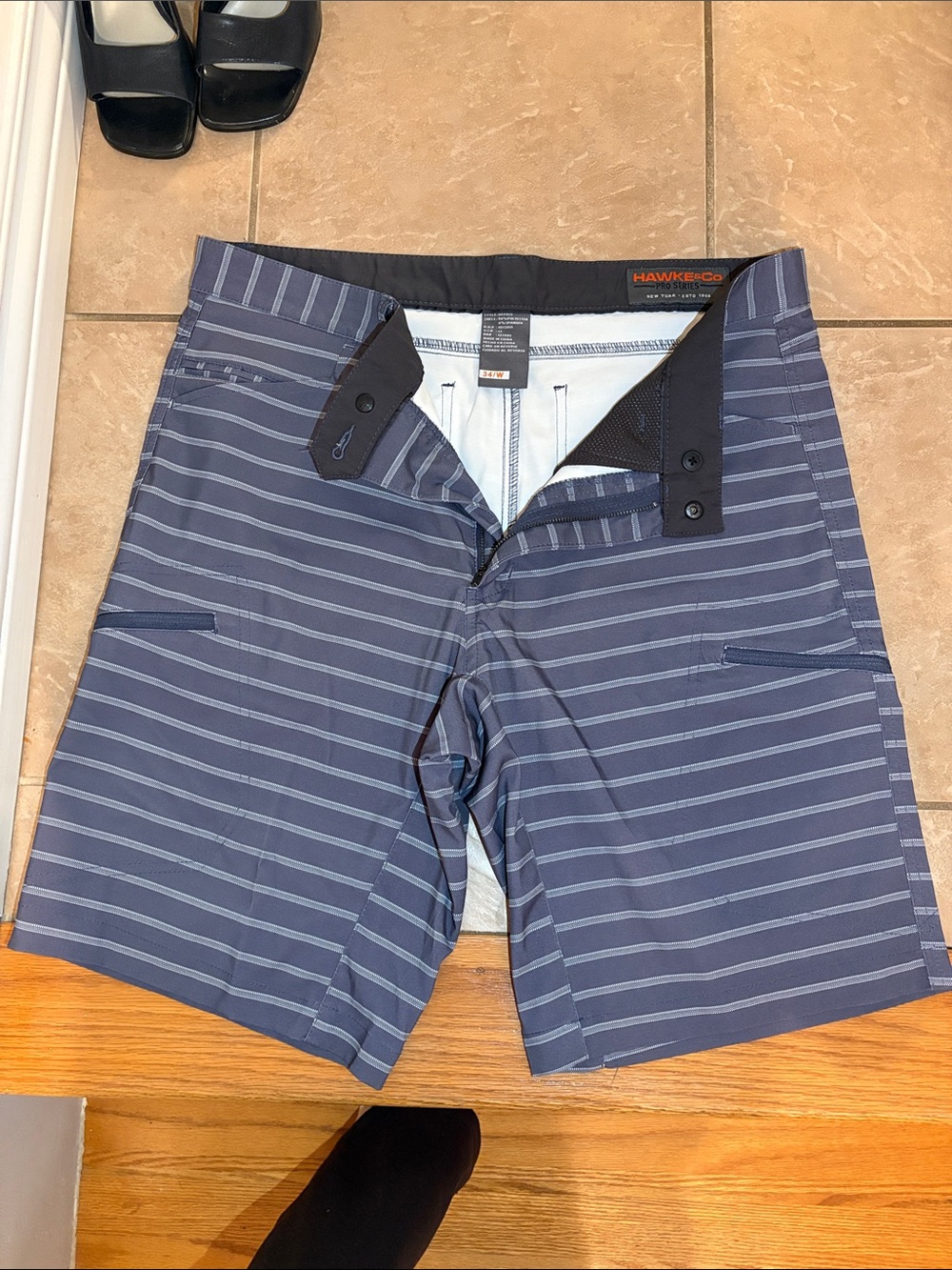 Hawke & Co Navy and Light Blue Striped Swim Board Shorts
